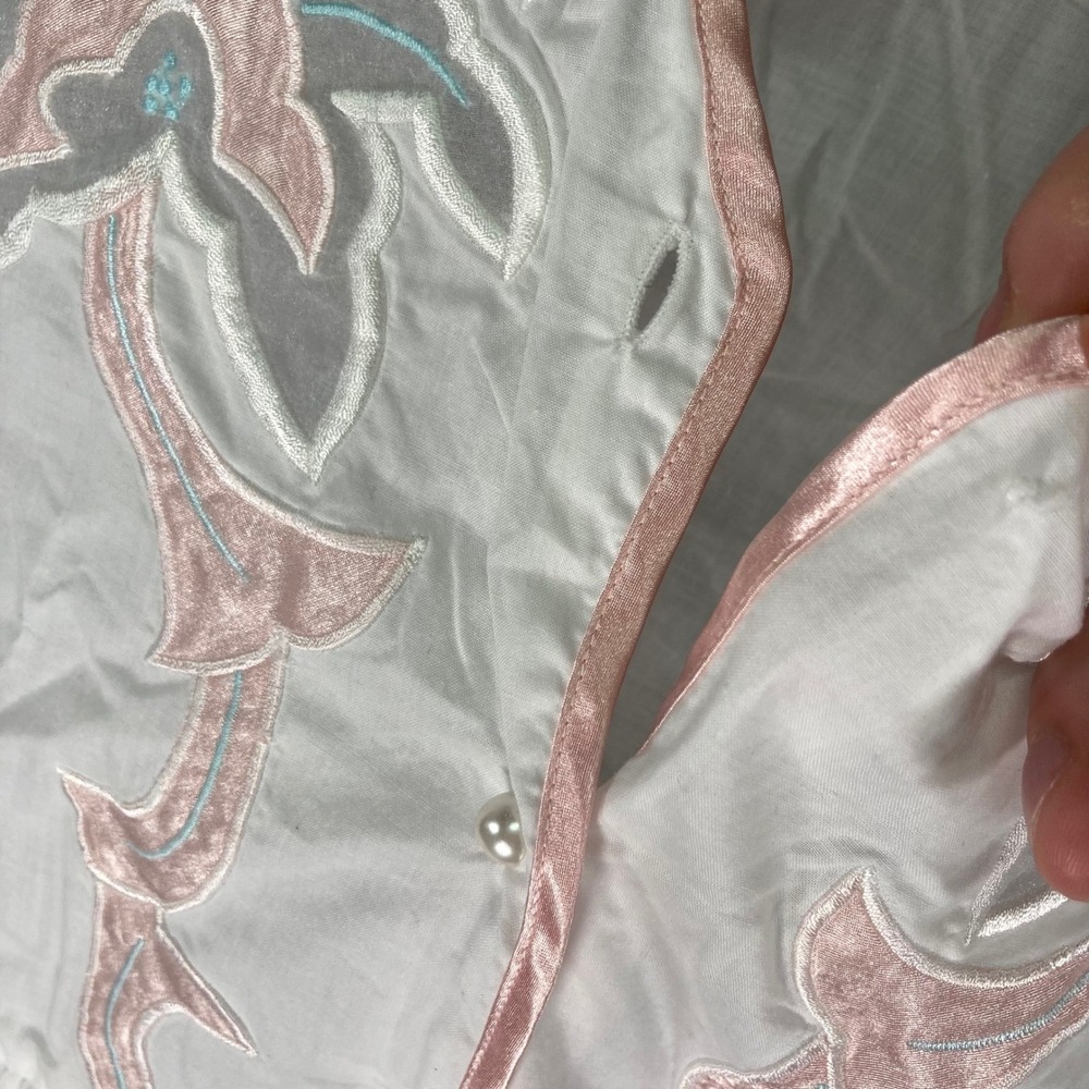 Vintage Victorias Secret Embroidered Tunic Top White Pink Cotton Blend Size L - Picture 7 of 11